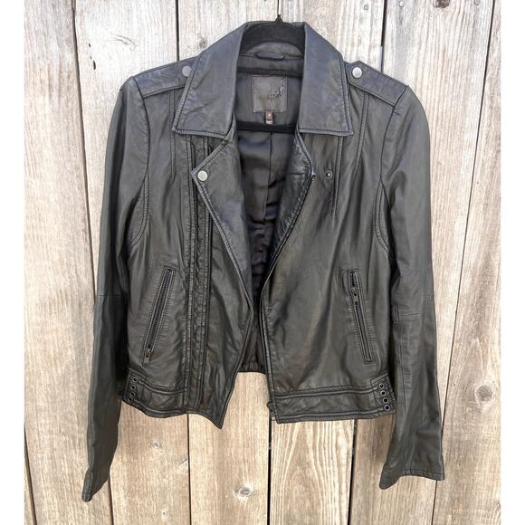 Joie | Caldine Black Leather Motorcycle Double Zip Jacket Size Small - Picture 2 of 8